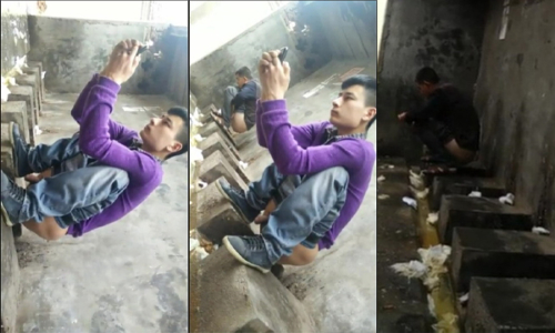 แอบถ่ายควยหนุ่มน้อยชาวจีนนั่งขี้ในห้องส้วมจีน อื้อหือ นั่งยองๆขี้ เห็นขี้เป็นก้อนๆ จะอ้วก